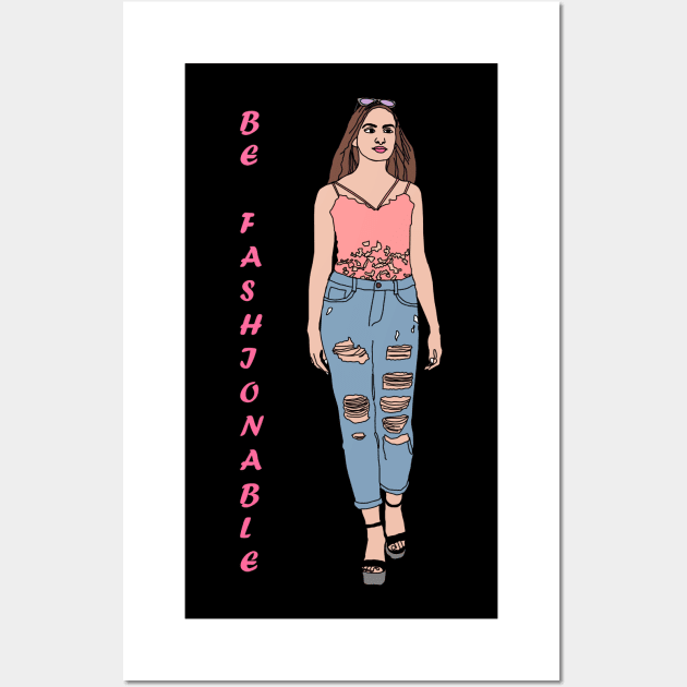 woman line art pretty fashionable Wall Art by Alex